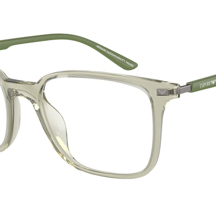 Emporio Armani EA3242U Square Eyeglasses  6107-Shiny Transparent Green 54-145-19 - Color Map Green