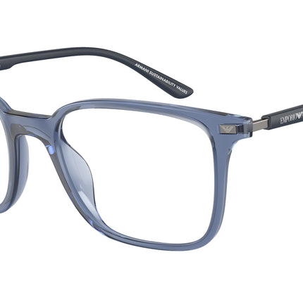 Emporio Armani EA3242U Square Eyeglasses  6108-Shiny Transparent Blue 54-145-19 - Color Map Blue