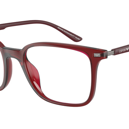 Emporio Armani EA3242U Square Eyeglasses  6109-Shiny Transparent Bordeaux 54-145-19 - Color Map Red