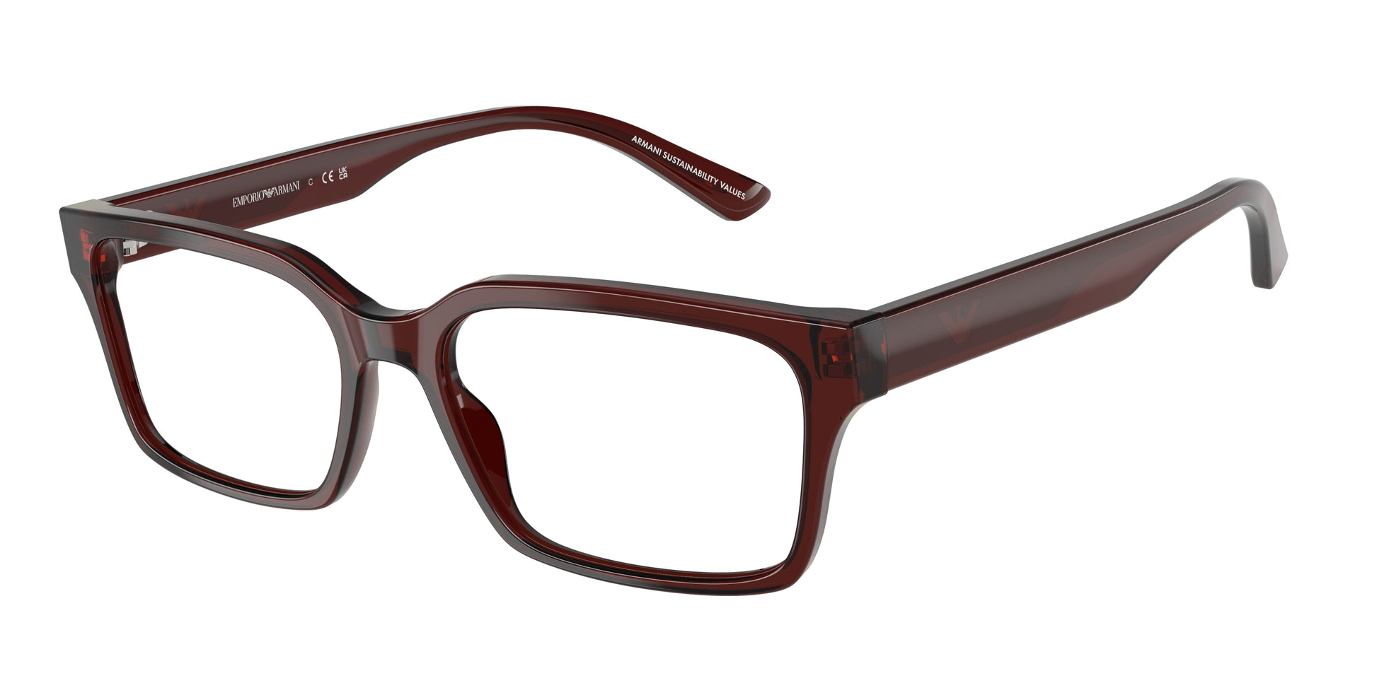 Emporio Armani EA3244F Rectangle Eyeglasses  6174-Transparent Brown 55-145-17 - Color Map Brown