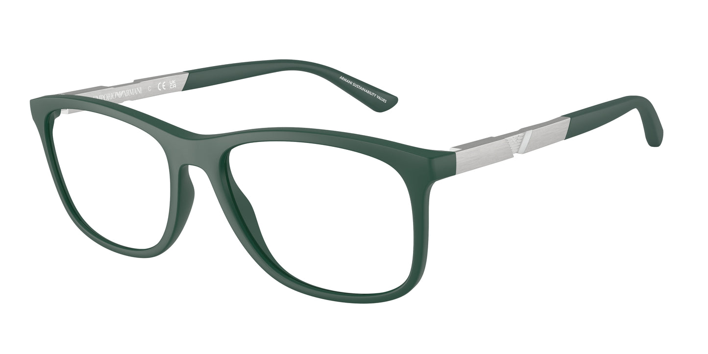 Emporio Armani EA3247 Pillow Eyeglasses  6190-Matte Dark Green 55-145-17 - Color Map Green