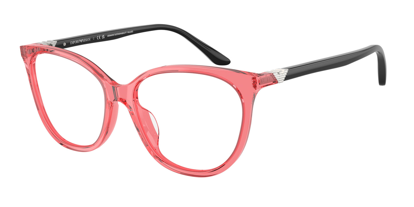 Emporio Armani EA3249U Cat Eye Eyeglasses  6198-Shiny Transparent Red 53-140-16 - Color Map Red
