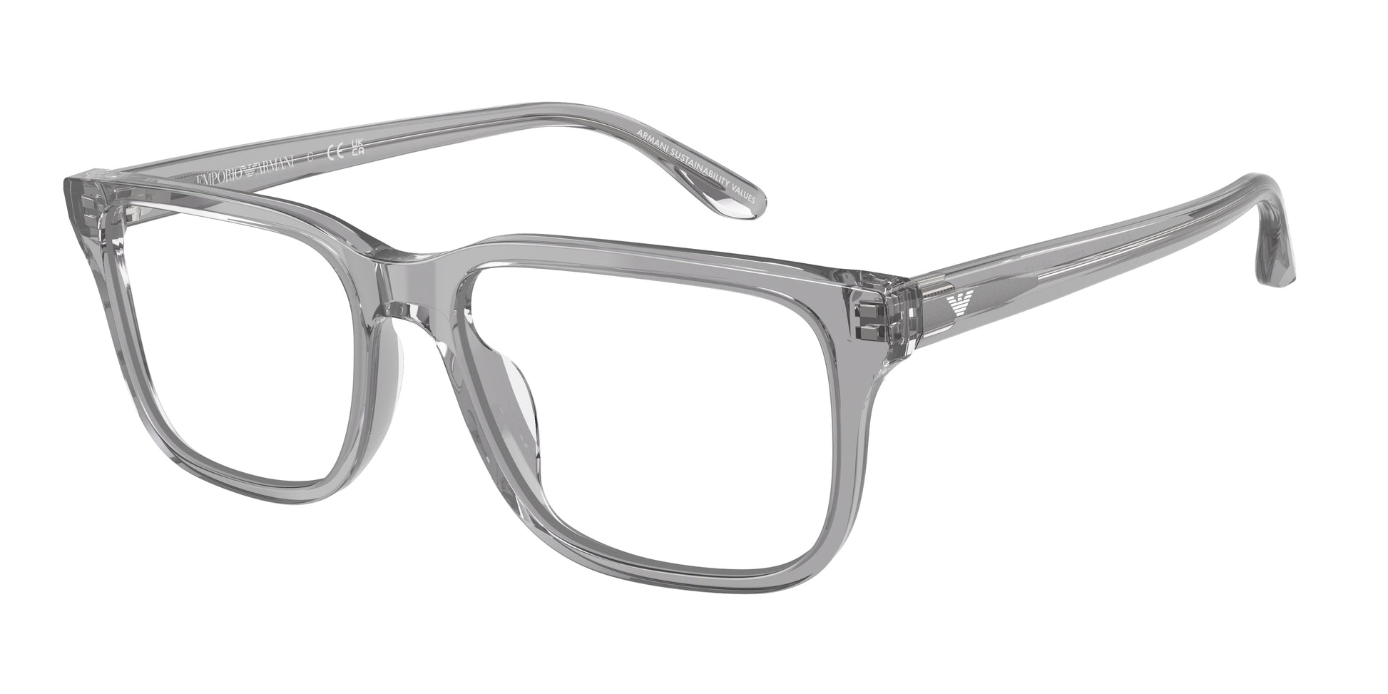 Emporio Armani EA3250U Rectangle Eyeglasses  6202-Shiny Transparent Grey 56-145-17 - Color Map Grey