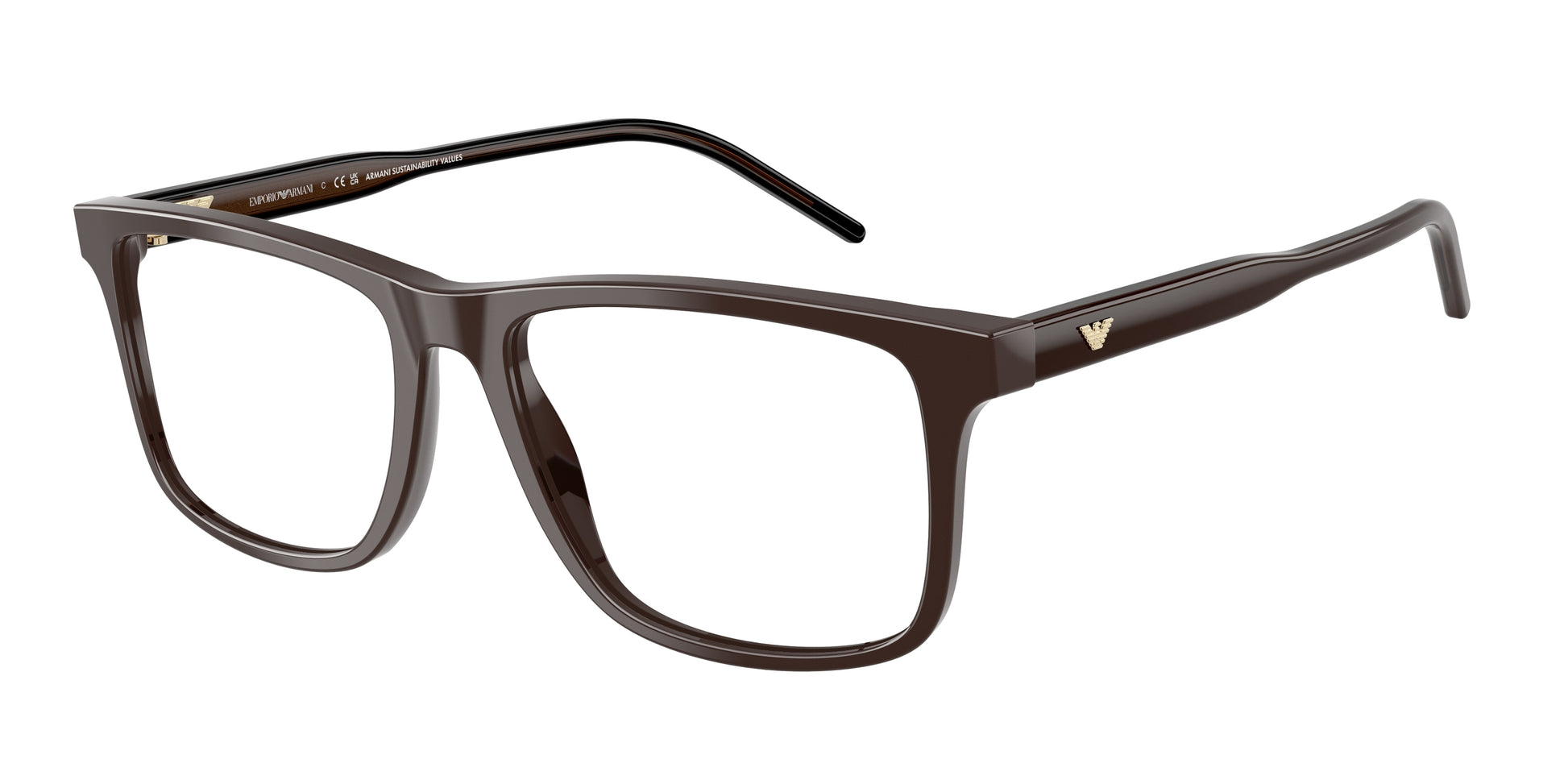 Emporio Armani EA3257 Square Eyeglasses  6255-Shiny Brown 55-145-17 - Color Map Brown