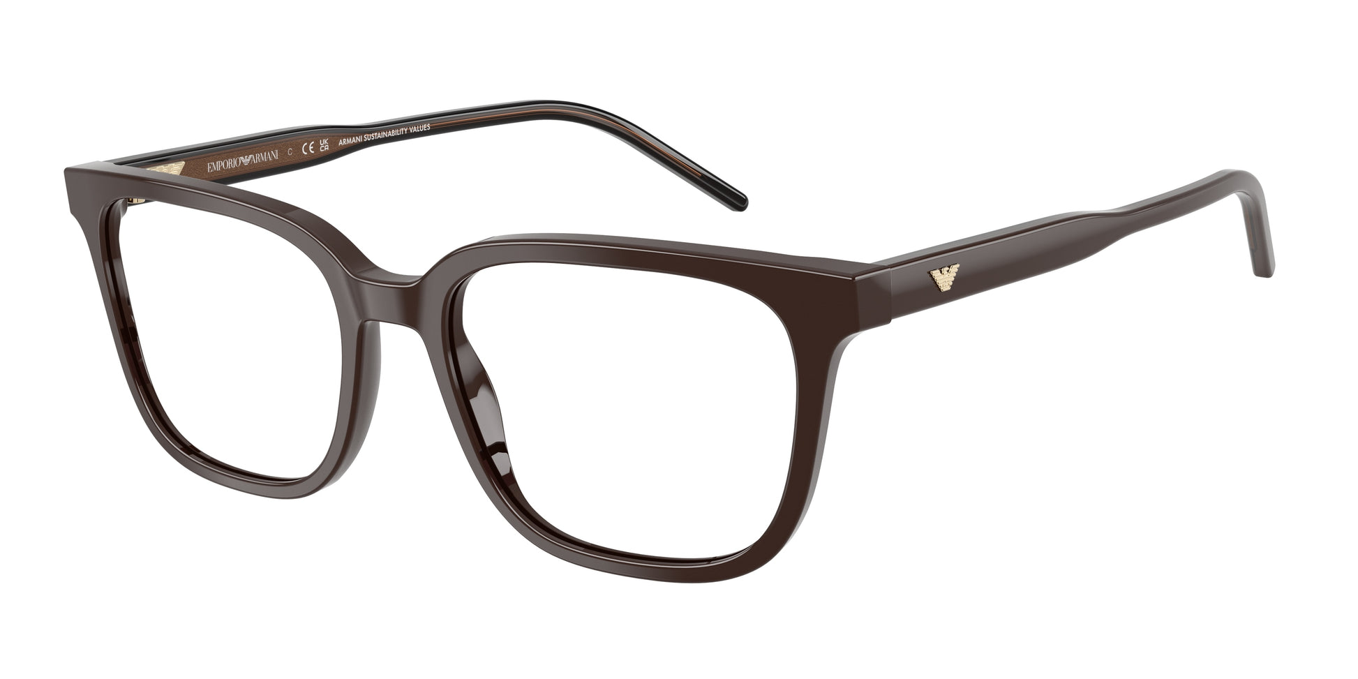 Emporio Armani EA3258 Square Eyeglasses  6255-Shiny Brown 54-145-18 - Color Map Brown