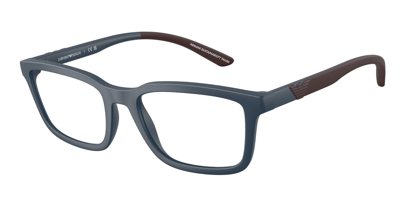 Emporio Armani EA3259 Rectangle Eyeglasses  6260-Matte Blue 56-145-19 - Color Map Blue
