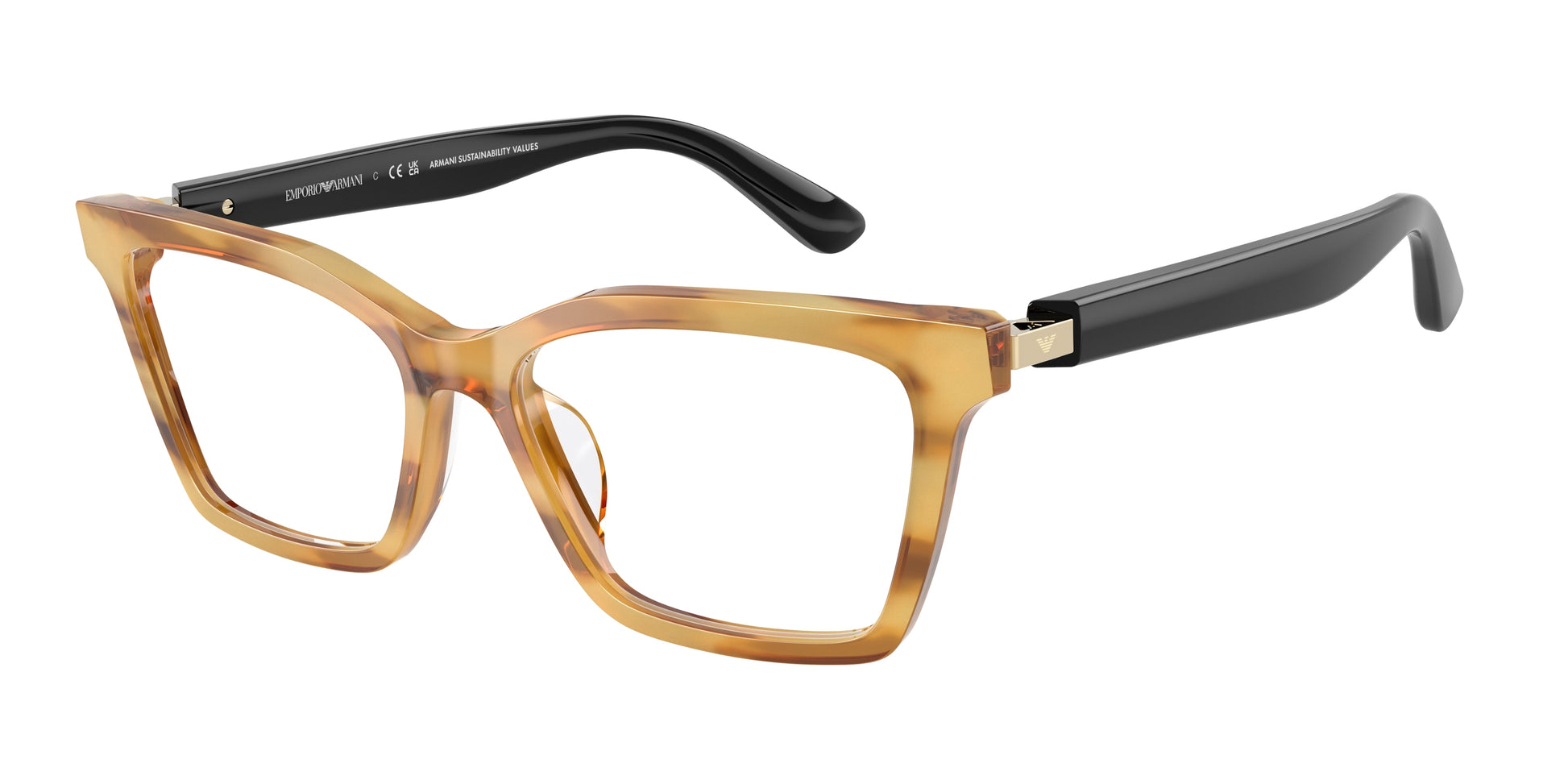 Emporio Armani EA3261U Butterfly Eyeglasses  6269-Shiny Striped Honey 54-140-16 - Color Map Yellow