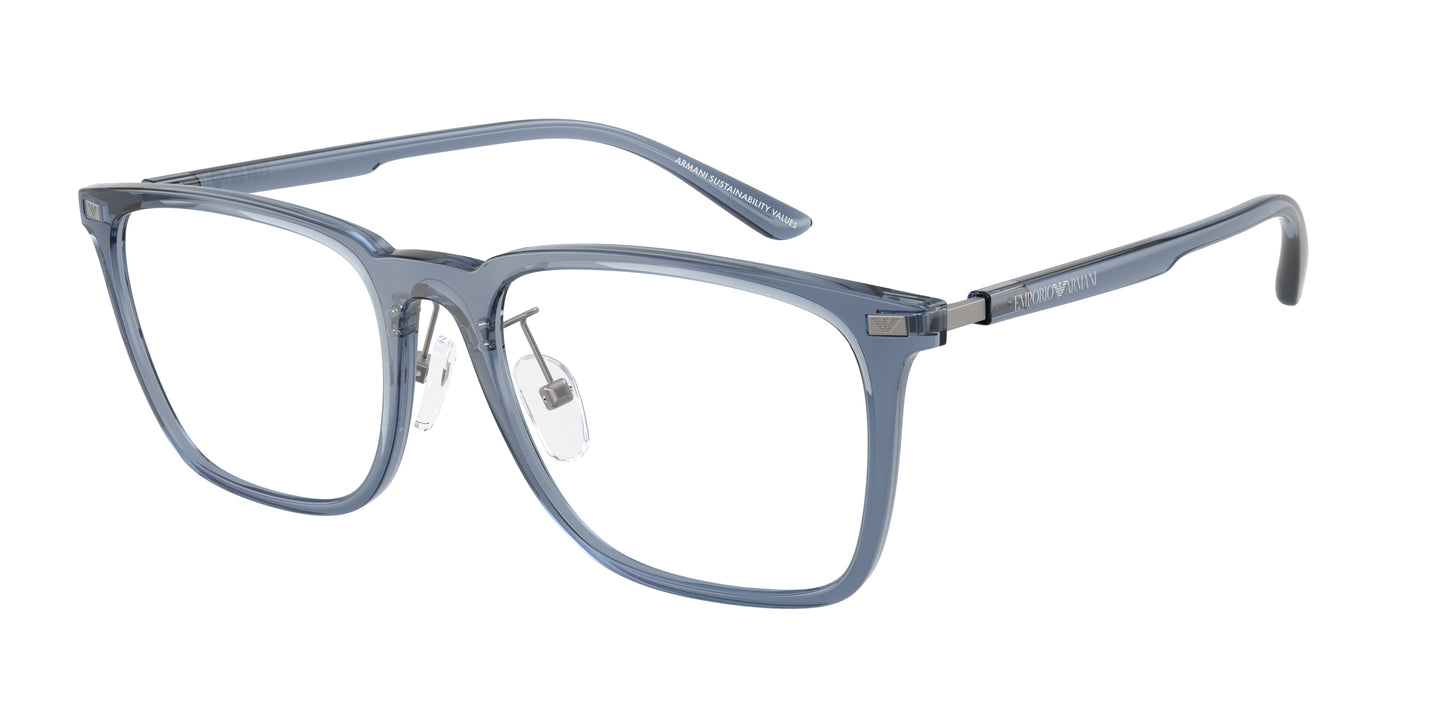 Emporio Armani EA3263D Pillow Eyeglasses  6108-Shiny Transparent Blue 55-145-18 - Color Map Blue