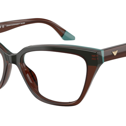Emporio Armani EA3270U Cat Eye Eyeglasses  6318-Transparent Brown/Teal 53-140-16 - Color Map Brown