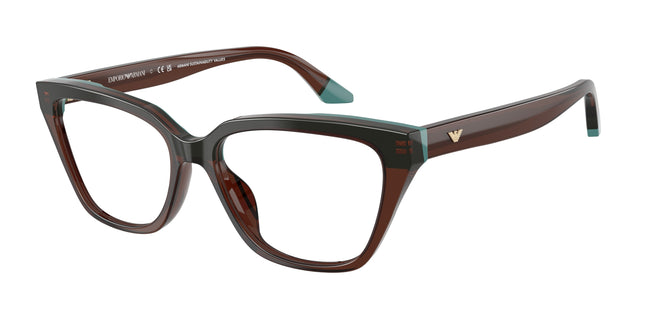 Emporio Armani EA3270U Cat Eye Eyeglasses  6318-Transparent Brown/Teal 53-140-16 - Color Map Brown