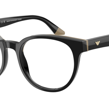 Emporio Armani EA3274 Round Eyeglasses  6313-Black/Beige 52-140-19 - Color Map Black