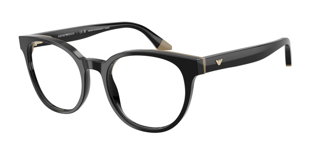 Emporio Armani EA3274 Round Eyeglasses  6313-Black/Beige 52-140-19 - Color Map Black