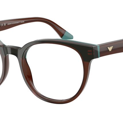 Emporio Armani EA3274 Round Eyeglasses  6318-Transparent Brown/Teal 52-140-19 - Color Map Brown