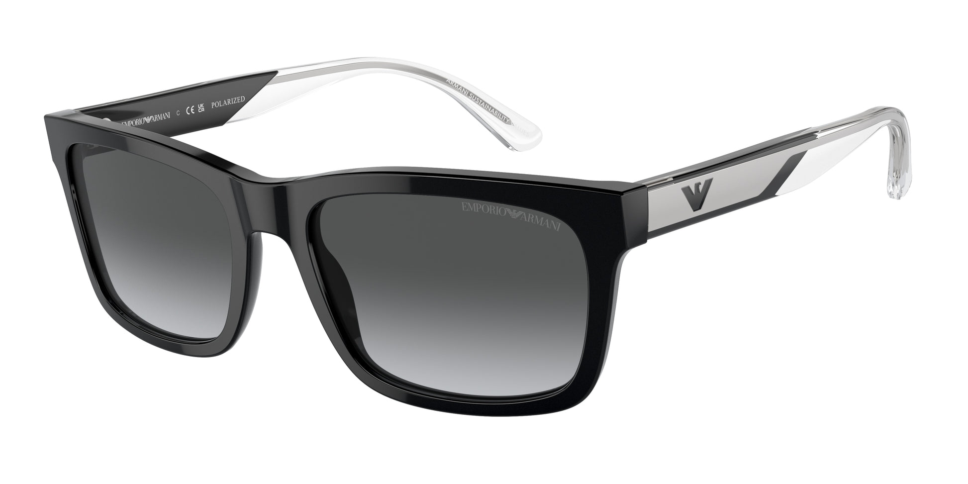 Emporio Armani EA4224F Rectangle Sunglasses  5017T3-Shiny Black 58-145-19 - Color Map Black