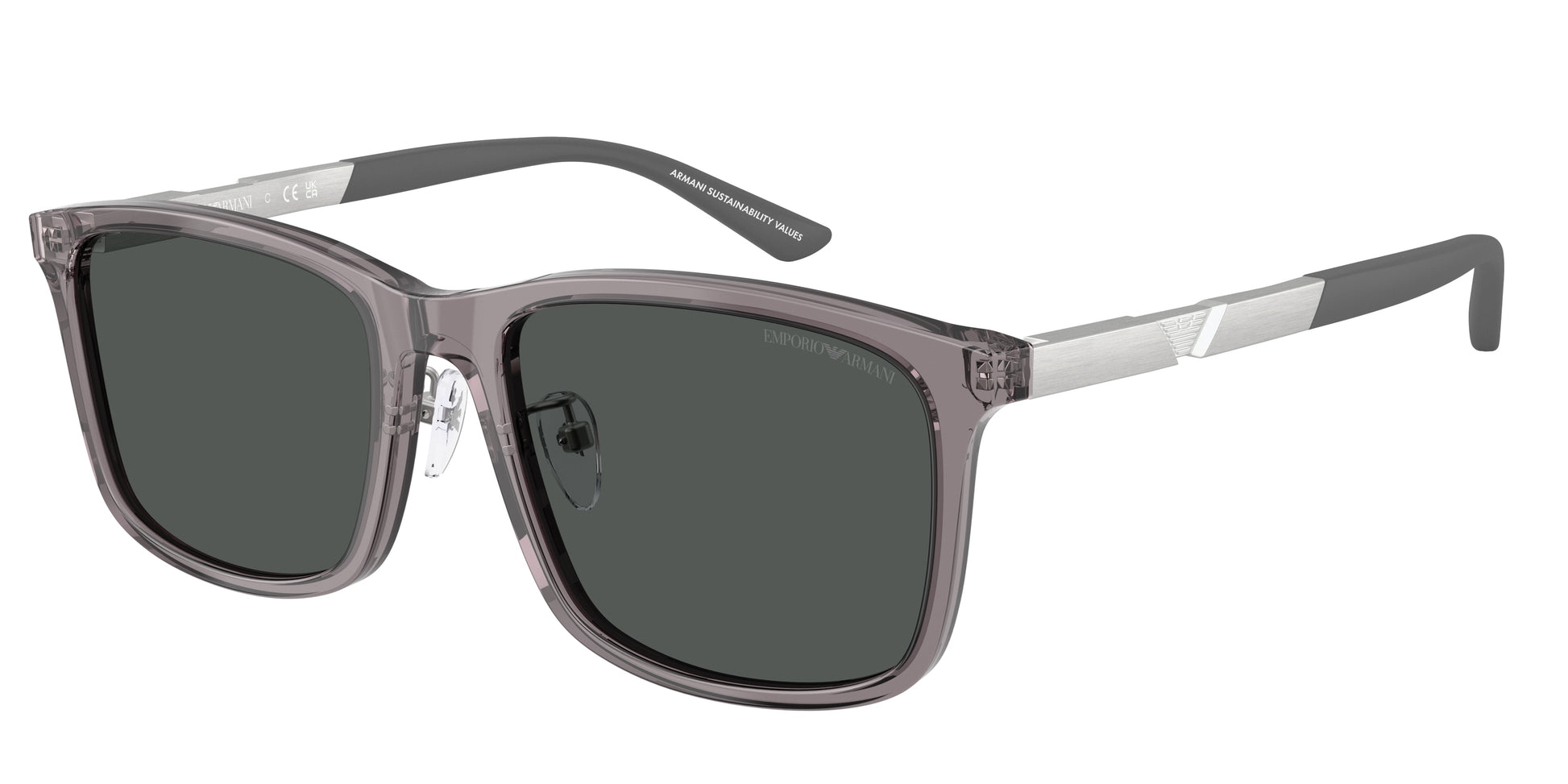 Emporio Armani EA4241D Square Sunglasses  620687-Shiny Transparent Grey 57-145-19 - Color Map Grey
