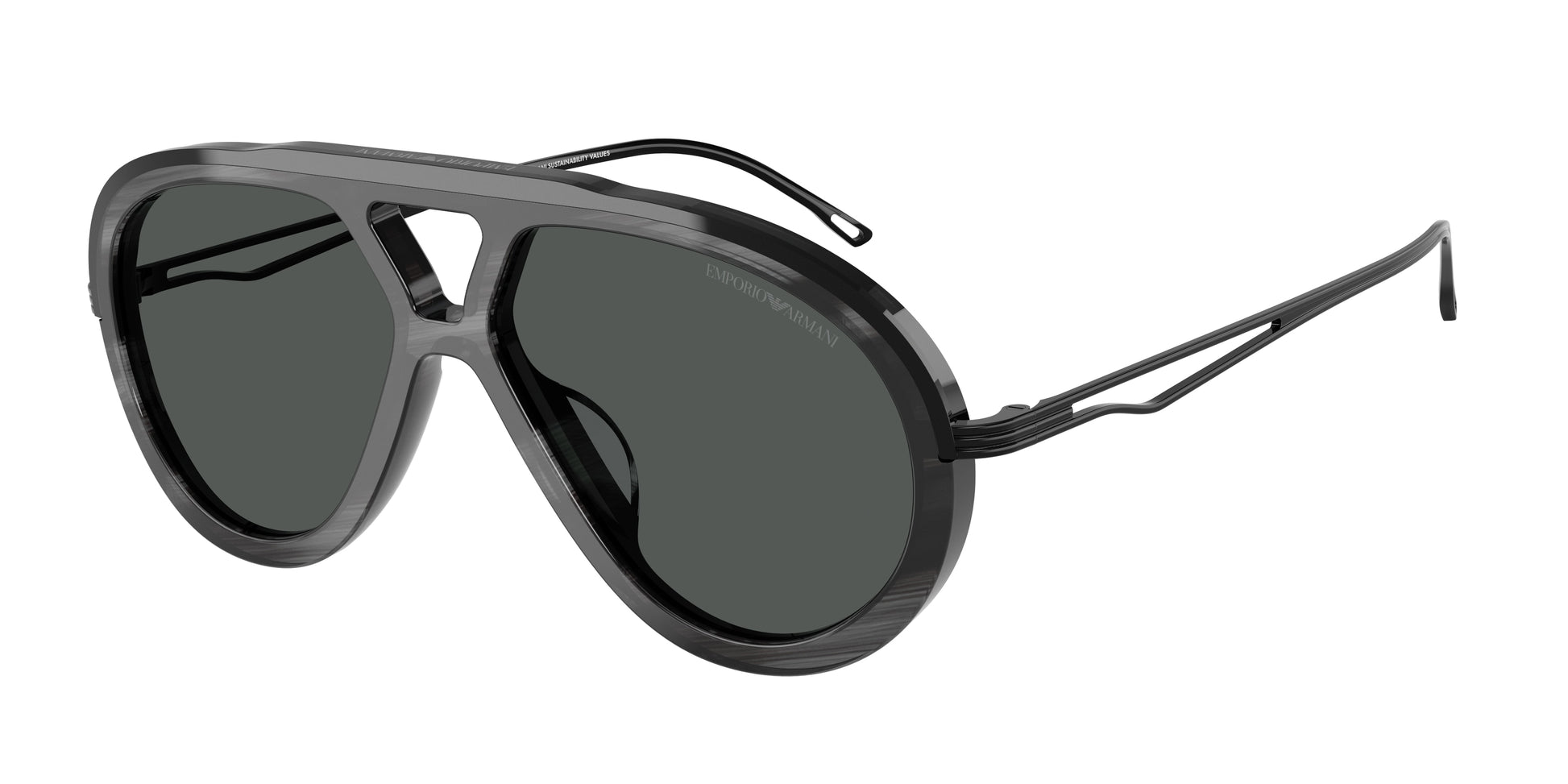 Emporio Armani EA4242U Pilot Sunglasses  621187-Shiny Striped Grey 56-145-14 - Color Map Grey
