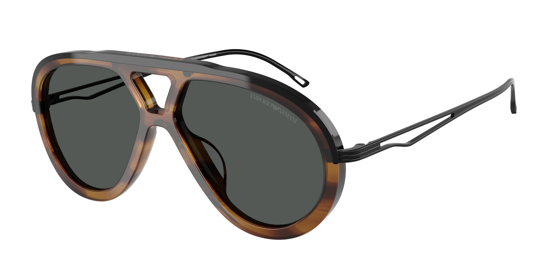 Emporio Armani EA4242U Pilot Sunglasses  621287-Shiny Striped Brown 56-145-14 - Color Map Brown