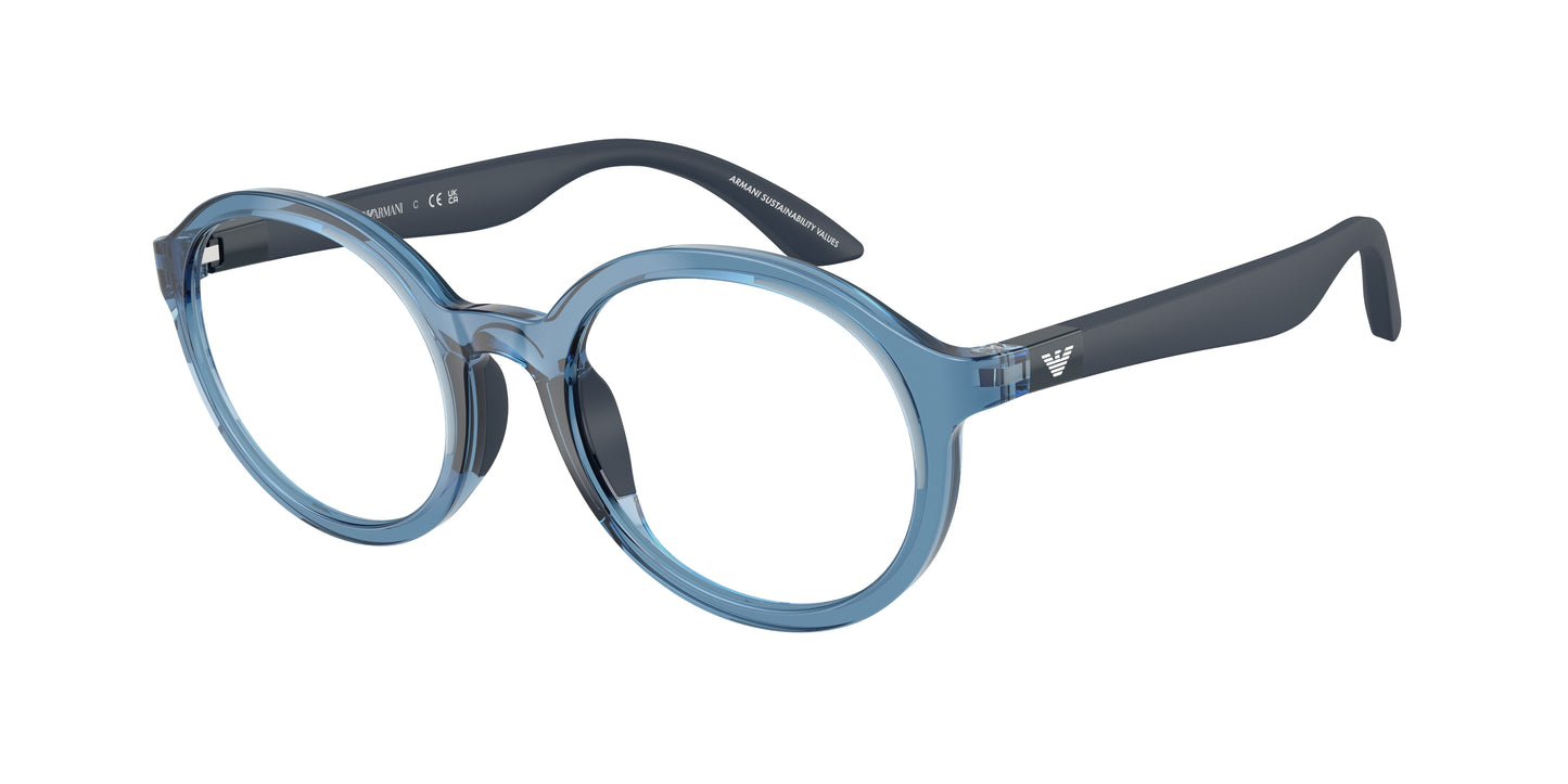 Emporio Armani Kids EK3005 Round Eyeglasses  6210-Shiny Transparent Blue 48-130-19 - Color Map Blue