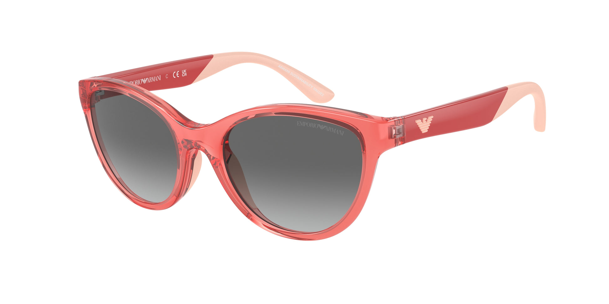 Emporio Armani Kids EK4003F Cat Eye Sunglasses  537711-Shiny Transparent Coral 48-125-17 - Color Map Pink