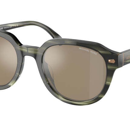 Michael Kors EGER MK2216U Round Sunglasses  39787I-Olive Horn 52-145-21 - Color Map Green