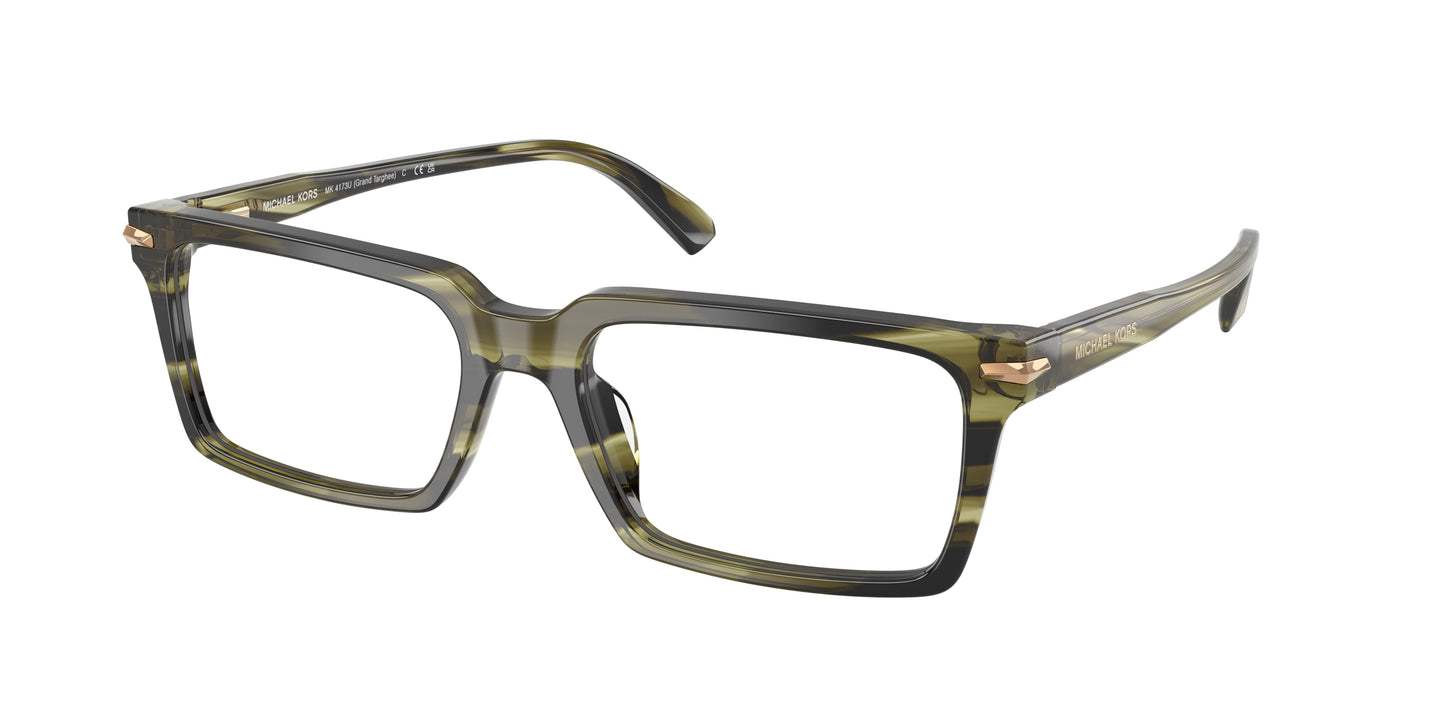 Michael Kors GRAND TARGHEE MK4173U Rectangle Eyeglasses  4040-Olive Horn 54-140-18 - Color Map Green