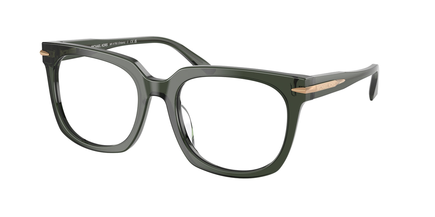 Michael Kors ONTARIO MK4176U Square Eyeglasses  3961-Green Transparent 54-145-19 - Color Map Green