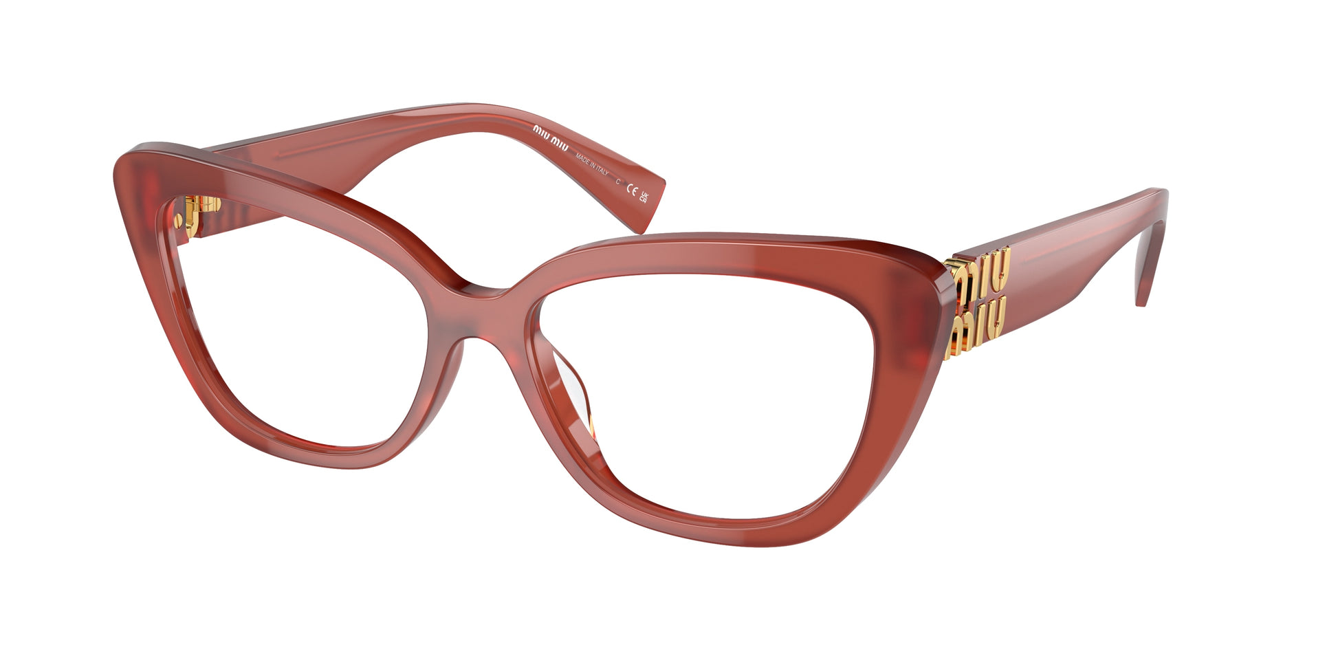 Miu Miu MU05VV Cat Eye Eyeglasses  10M1O1-Cognac Opal 55-140-16 - Color Map Red