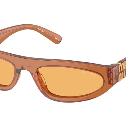 Miu Miu MU07ZS Irregular Sunglasses  15T0B7-Caramel Trapsarent 56-140-19 - Color Map Brown