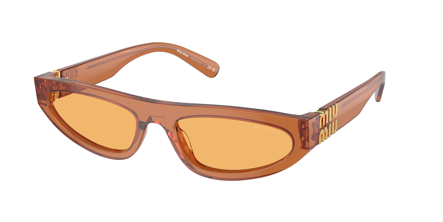 Miu Miu MU07ZS Irregular Sunglasses  15T0B7-Caramel Trapsarent 56-140-19 - Color Map Brown