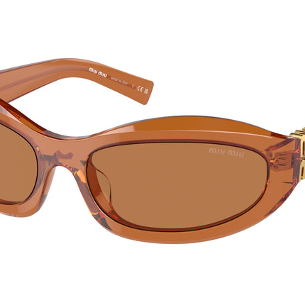 Miu Miu MU14ZSF Irregular Sunglasses  15T10I-Caramel Trasparent 61-130-18 - Color Map Brown