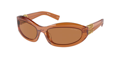 Miu Miu MU14ZSF Irregular Sunglasses  15T10I-Caramel Trasparent 61-130-18 - Color Map Brown