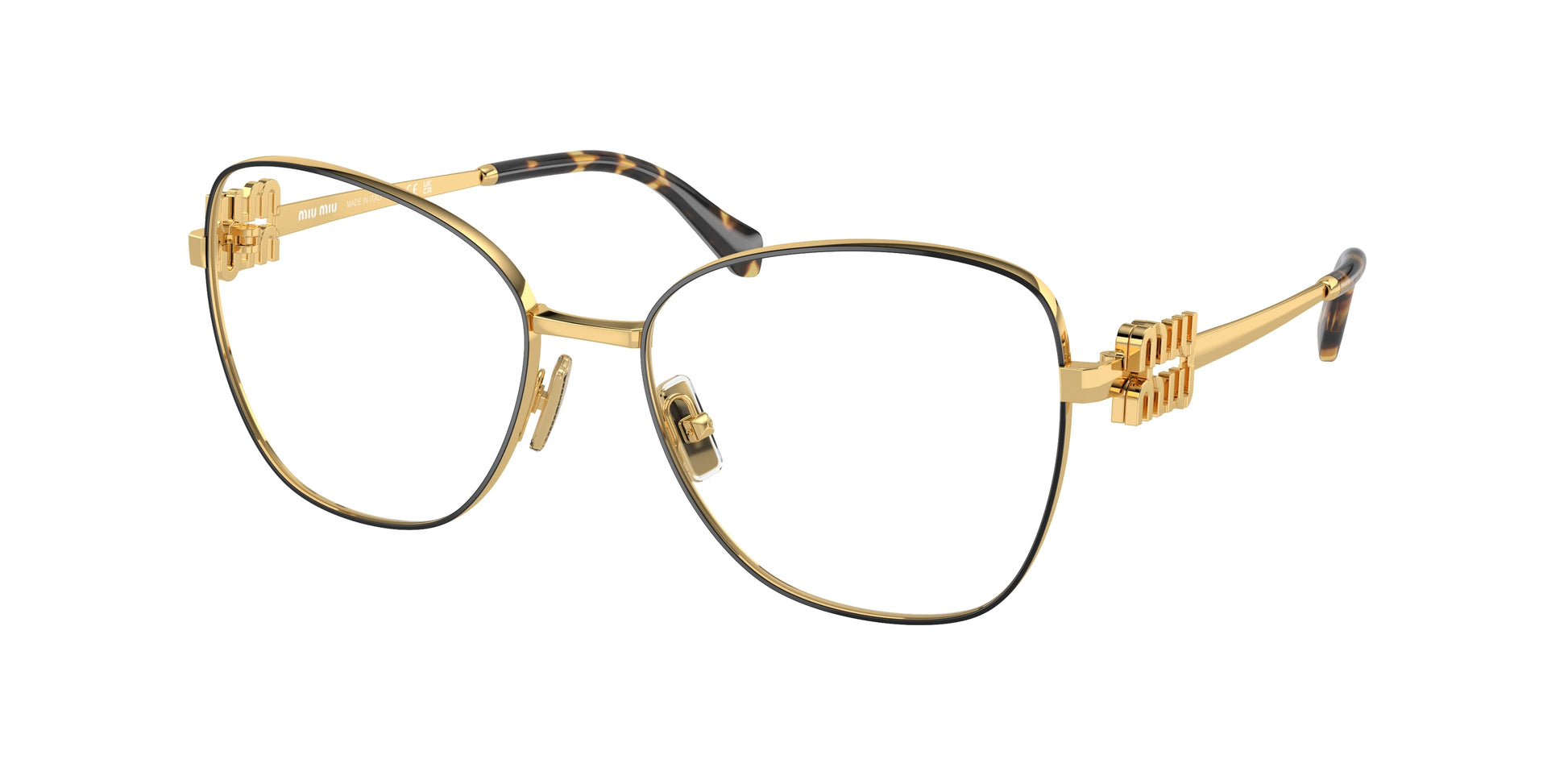 Miu Miu MU50XV Pilot Eyeglasses  KUI1O1-Black/Gold 56-135-17 - Color Map Black
