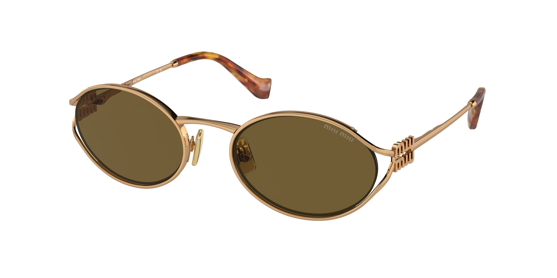 Miu Miu MU52YS Oval Sunglasses  7OE01T-Brass Gold 54-125-21 - Color Map Gold