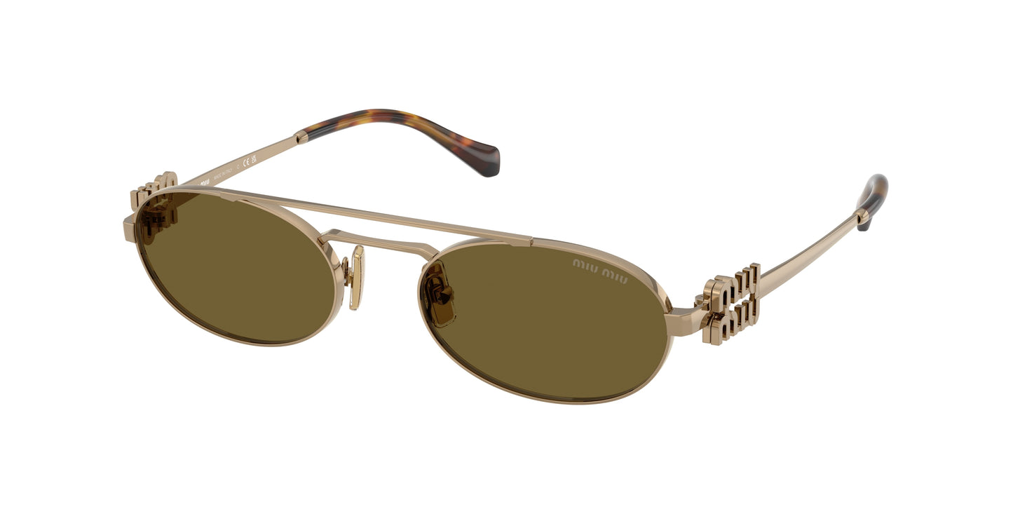 Miu Miu MU54ZS Oval Sunglasses  7OE09Z-Brass Gold 53-140-19 - Color Map Gold
