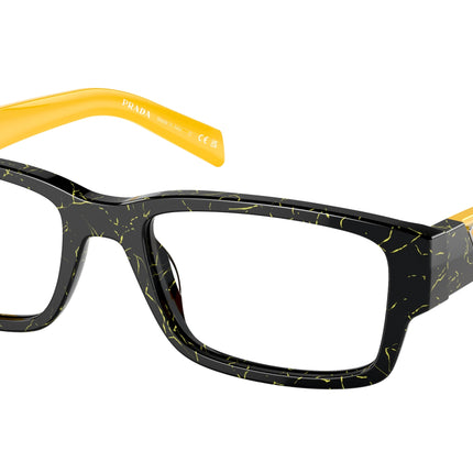Prada PR07ZV Rectangle Eyeglasses  19D1O1-Black/Yellow Marble 55-140-19 - Color Map Black