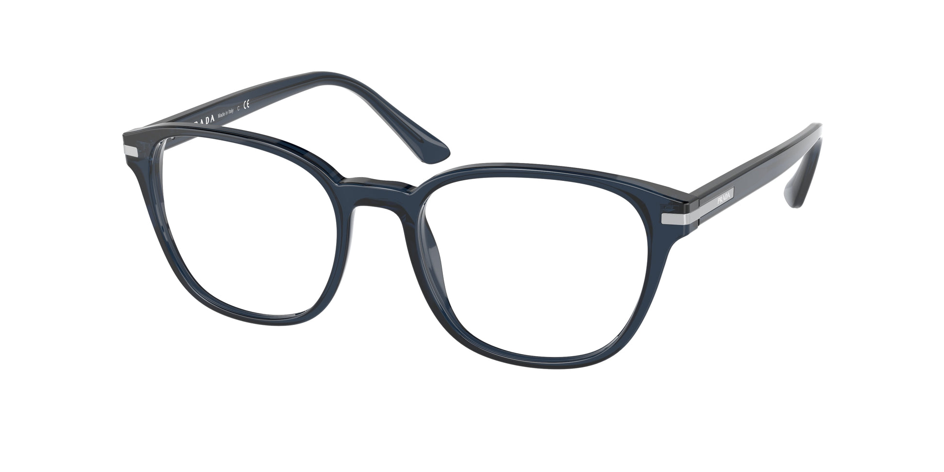 Prada PR12WV Rectangle Eyeglasses  08Q1O1-Transparent Blue 51-145-19 - Color Map Blue