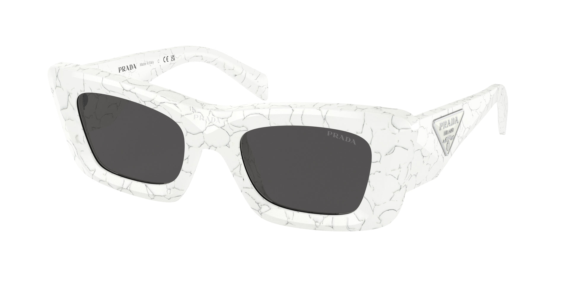 Prada PR13ZSF Cat Eye Sunglasses  17D5S0-Matte White Marble 52-140-20 - Color Map White