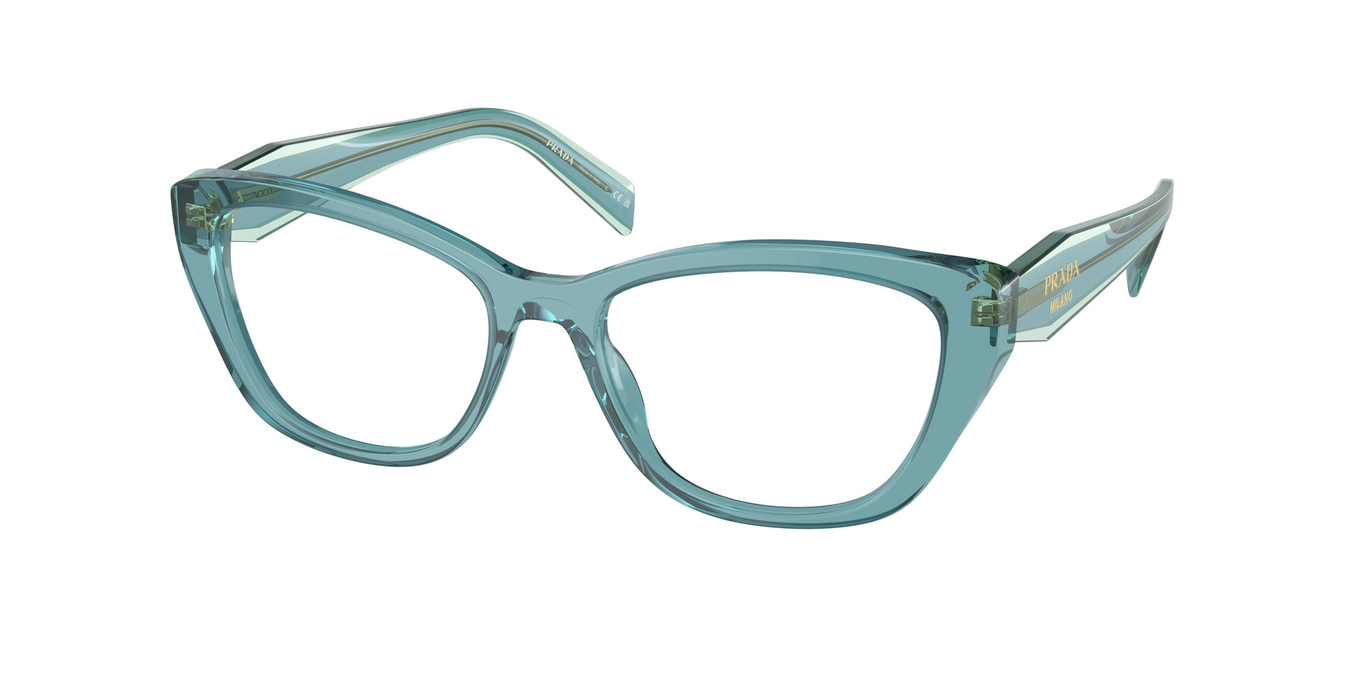 Prada PR19WV Cat Eye Eyeglasses  16J1O1-Crystal Peacock 53-140-17 - Color Map Blue