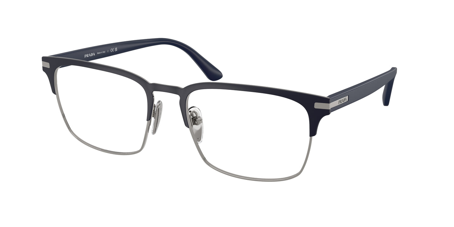Prada PR58ZV Rectangle Eyeglasses  02N1O1-Matte Baltic/Gunmetal 57-145-19 - Color Map Blue