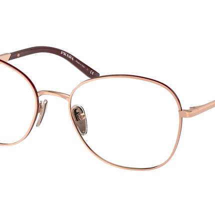 Prada PR64YV Round Eyeglasses  16A1O1-Rose Gold/Rosso 54-135-18 - Color Map Gold
