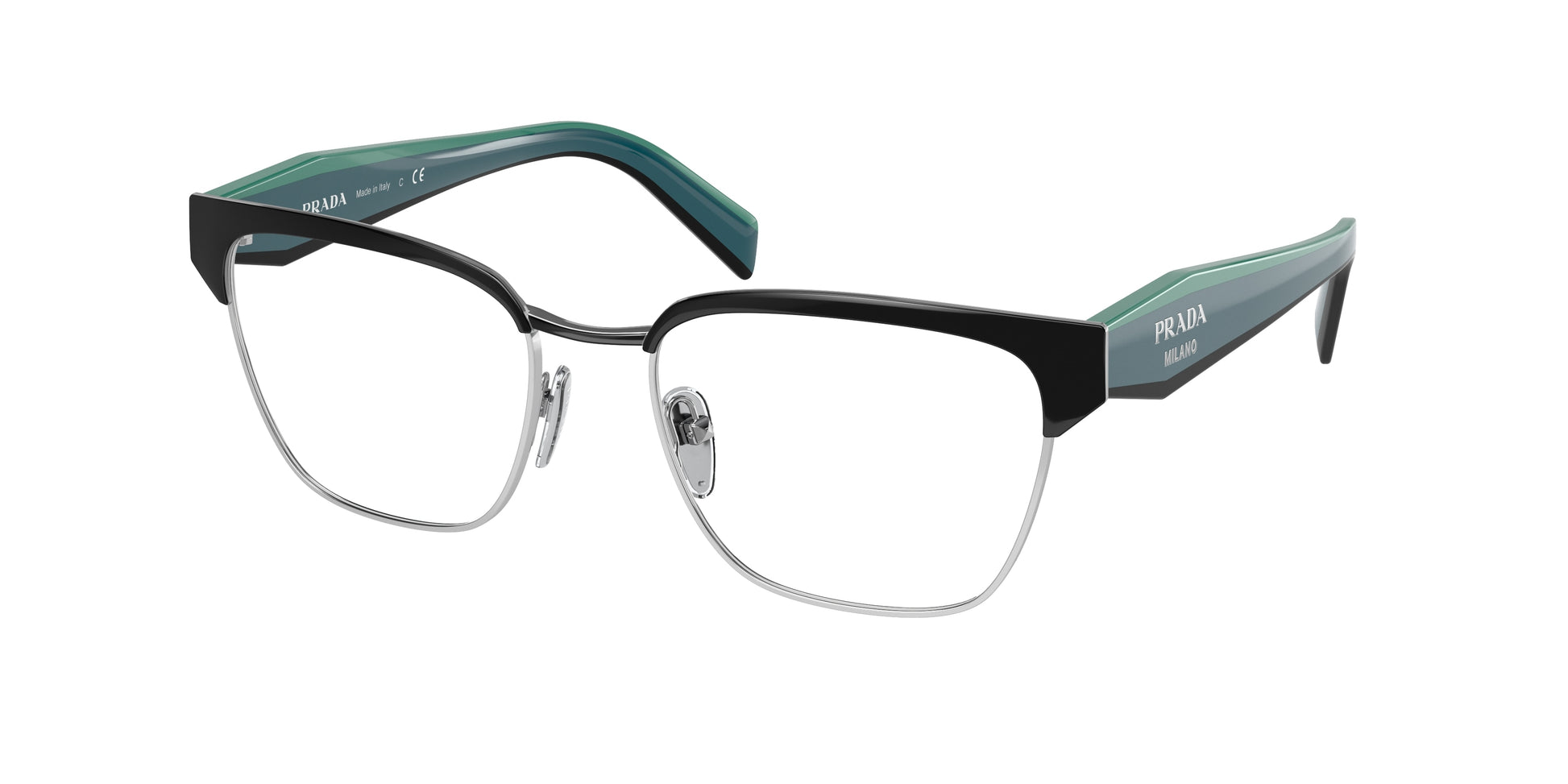 Prada PR65YV Irregular Eyeglasses  GAQ1O1-Black/Silver 53-140-18 - Color Map Black