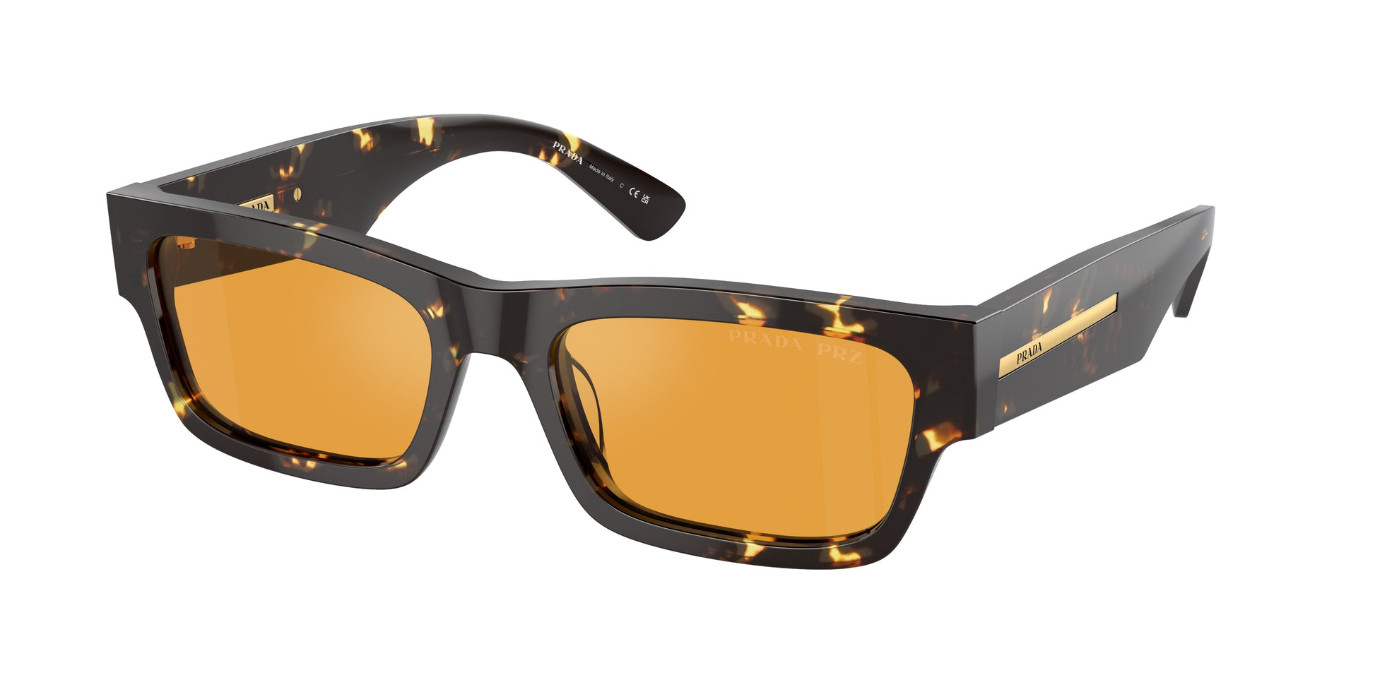 Prada PRA03SF Rectangle Sunglasses  16O20C-Havana Black/Yellow 58-145-17 - Color Map Brown