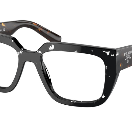 Prada PRA03V Irregular Eyeglasses  15O1O1-Havana Black Transparent 50-140-18 - Color Map Brown
