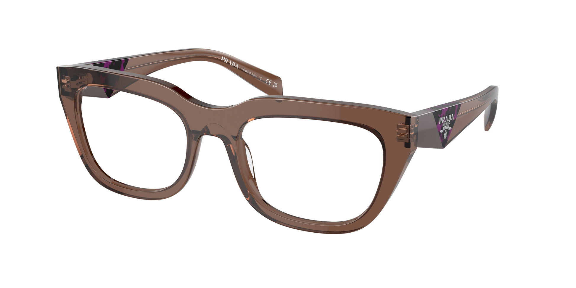Prada PRA06V Irregular Eyeglasses  17O1O1-Transparent Brown 54-140-19 - Color Map Brown
