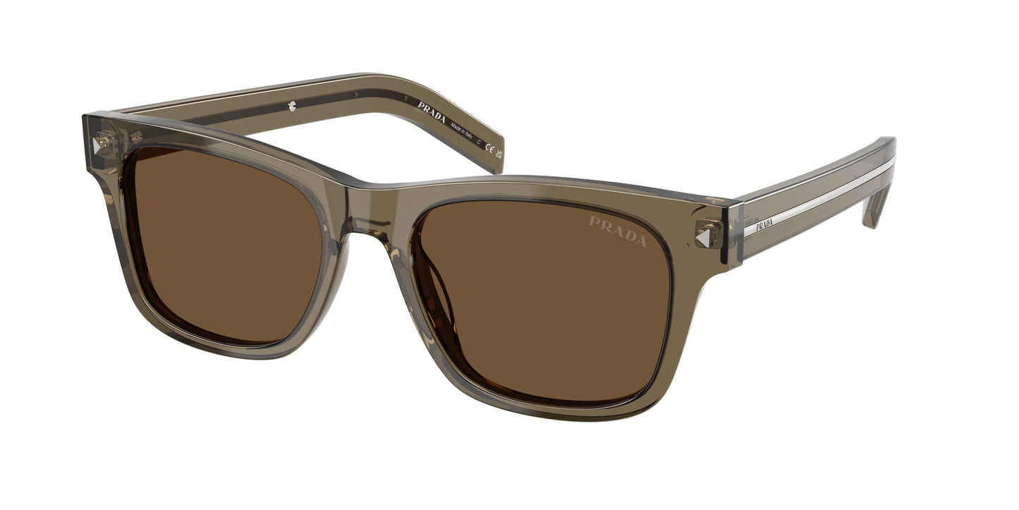 Prada PRA17SF Rectangle Sunglasses  18T70F-Transparent Terra 55-150-18 - Color Map Brown