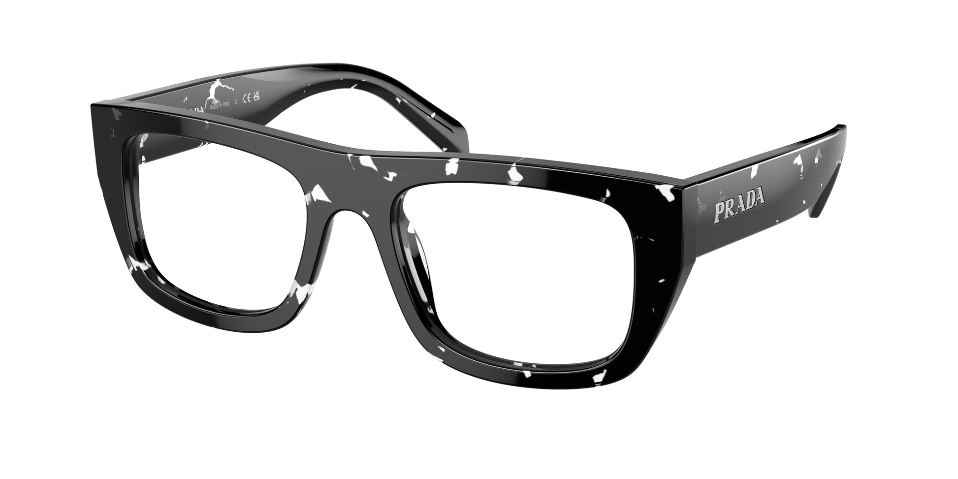 Prada PRA17V Rectangle Eyeglasses  15O1O1-Black Crystal Tortoise 53-145-20 - Color Map Black