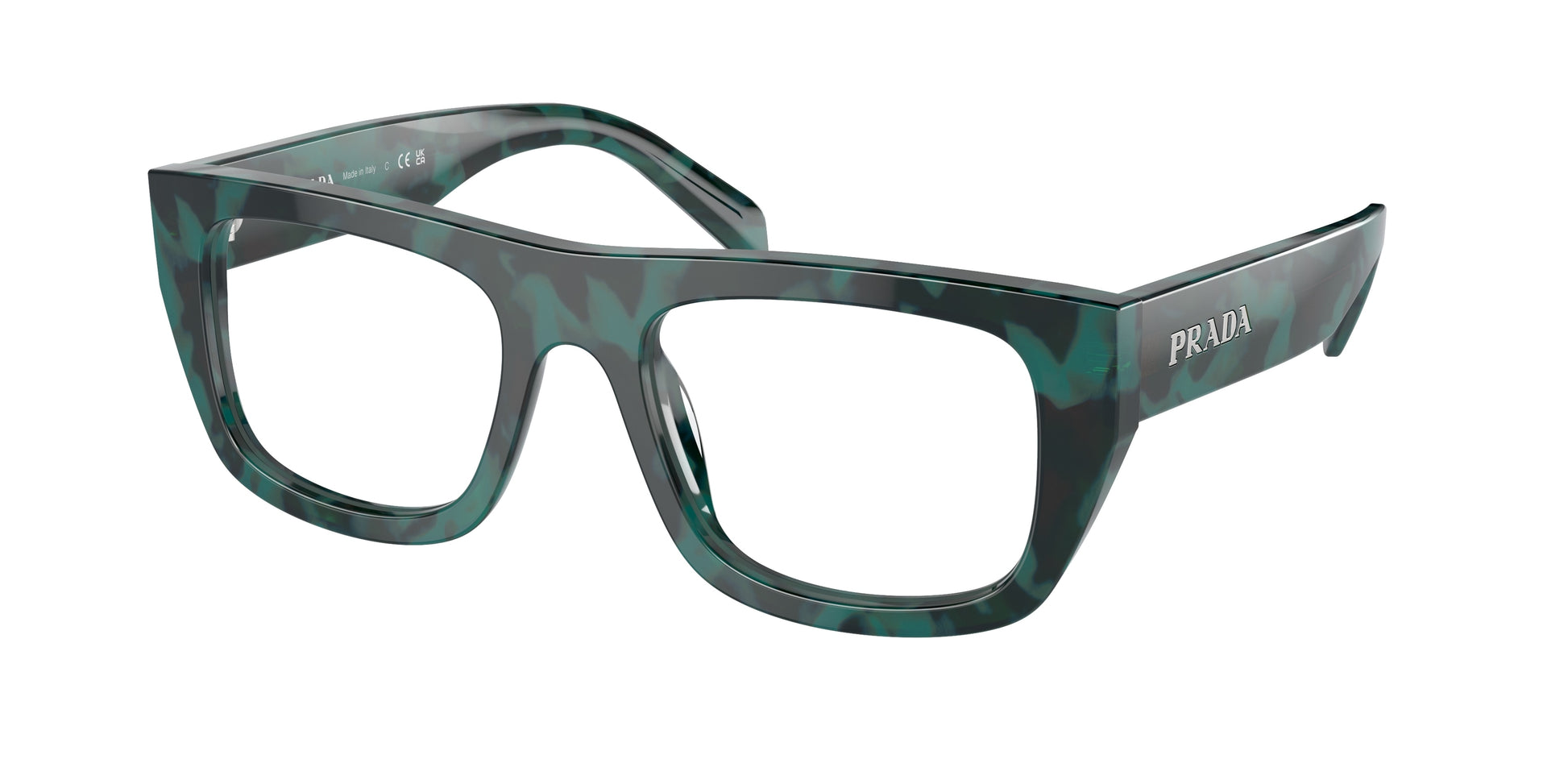 Prada PRA17V Rectangle Eyeglasses  17U1O1-Emerald Marble 53-145-20 - Color Map Green
