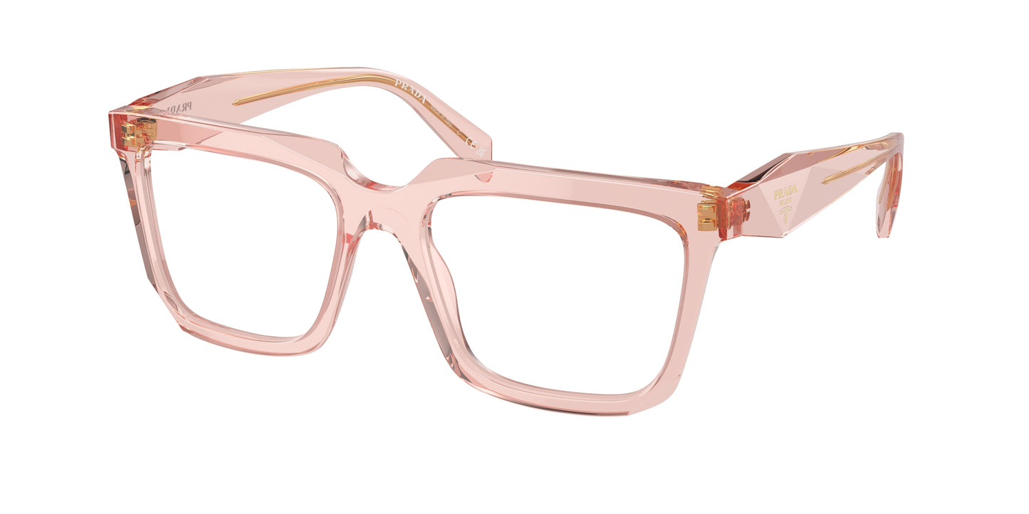 Prada PRA19V Rectangle Eyeglasses  19Q1O1-Transparent Peach 54-145-18 - Color Map Pink
