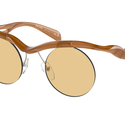Prada PRA24S Round Sunglasses  13S80E-Opal Cognac 43-135-22 - Color Map Brown