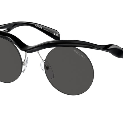 Prada PRA24S Round Sunglasses  1AB5S0-Black 43-135-22 - Color Map Black